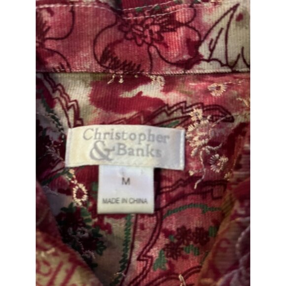 Christopher & Banks Jacket Womens M Red Multi Corduroy Zip Front Embroidered - Picture 7 of 16